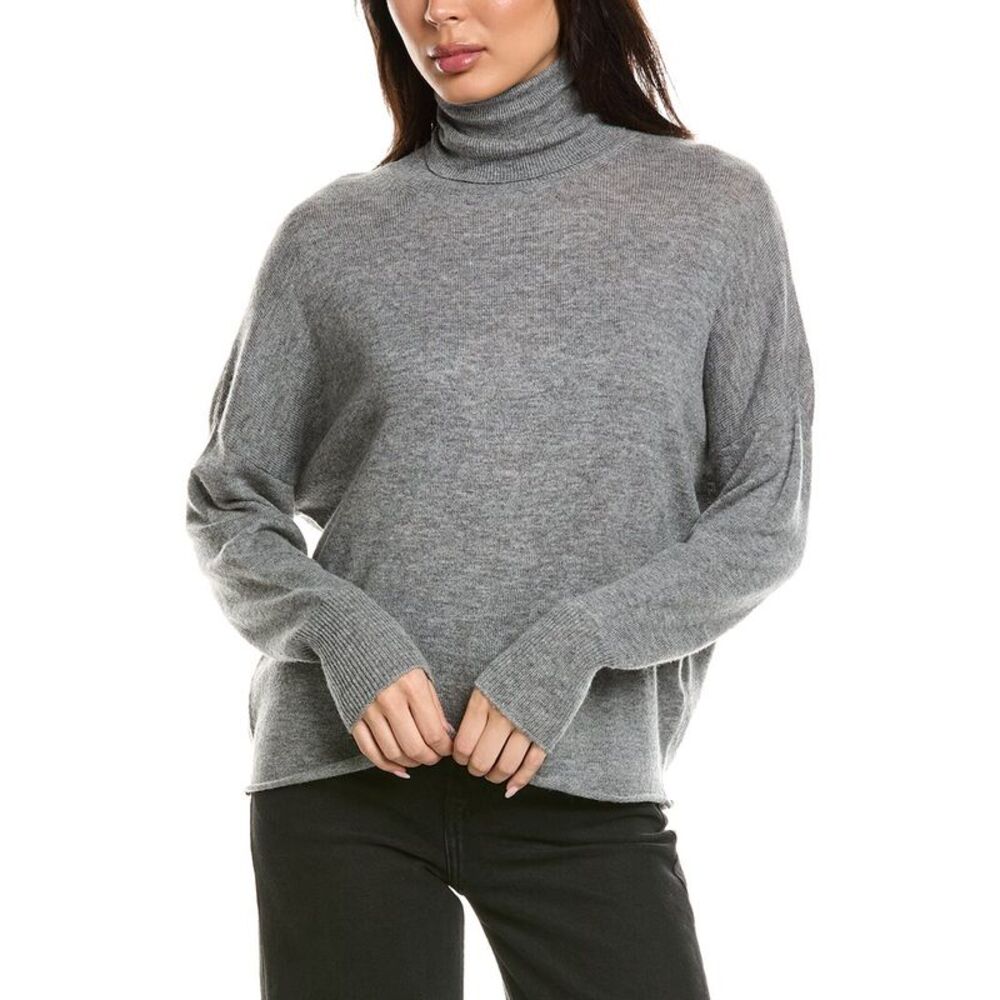 Brodie Cashmere Womens  Textured Roll Neck Wool & Cashmere-Blend Sweater, Grey